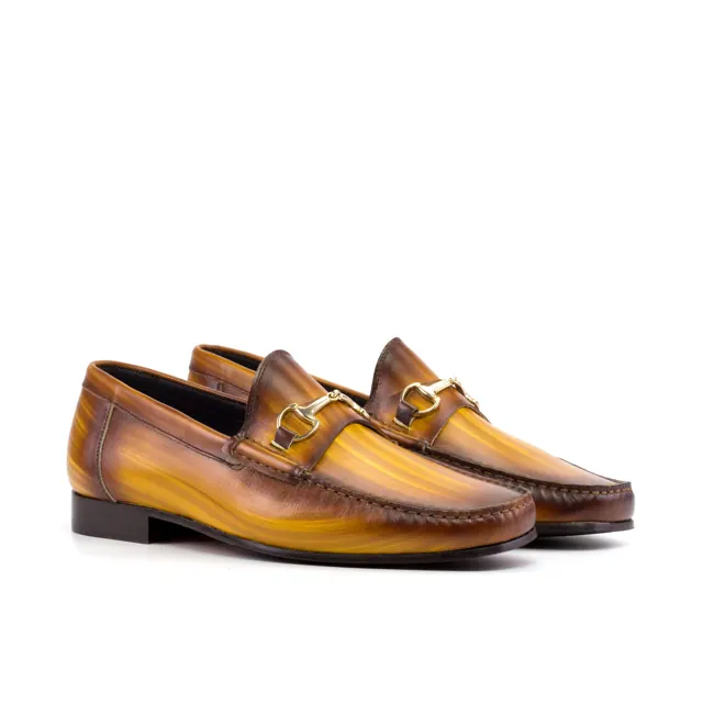 Patina horsebit loafer in amber and cognac with gold hardware