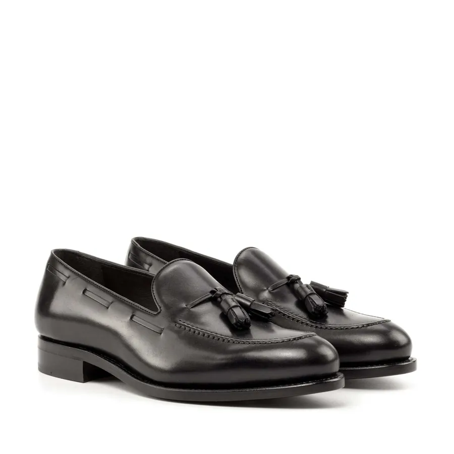 Black Tassel Loafer in black, made-to-order bespoke shoe