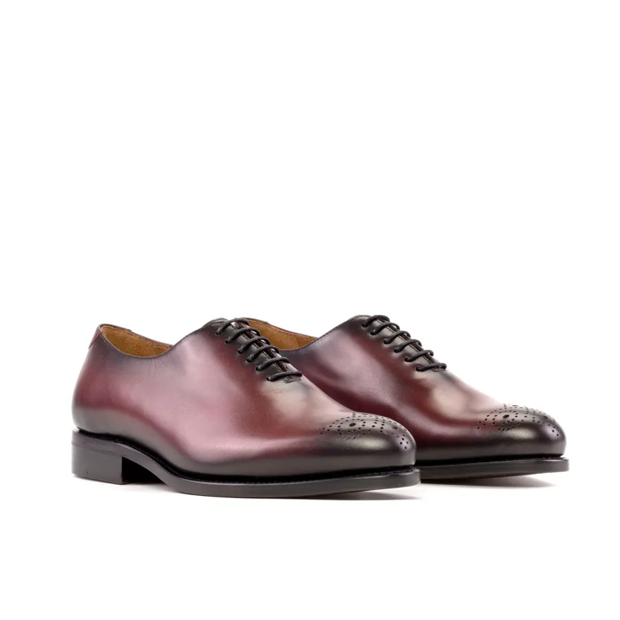 Bordeaux Whole-Cut Oxford in bordeaux & black patina, made-to-order bespoke shoe