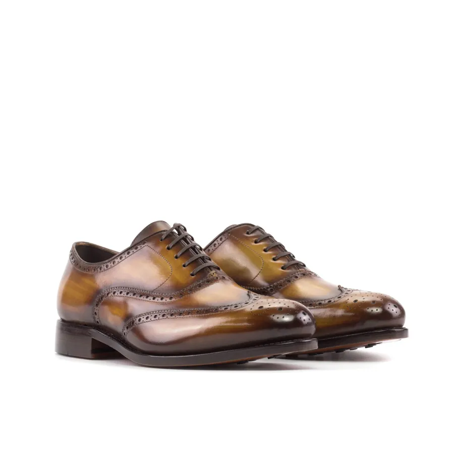 Patina full brogue Oxford in tobacco, olive and cognac